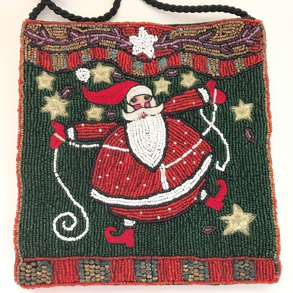 Beaded Crossbody Bag Mini Bag Beaded Stars Christmas Santa Embellished Bag - Picture 2 of 16